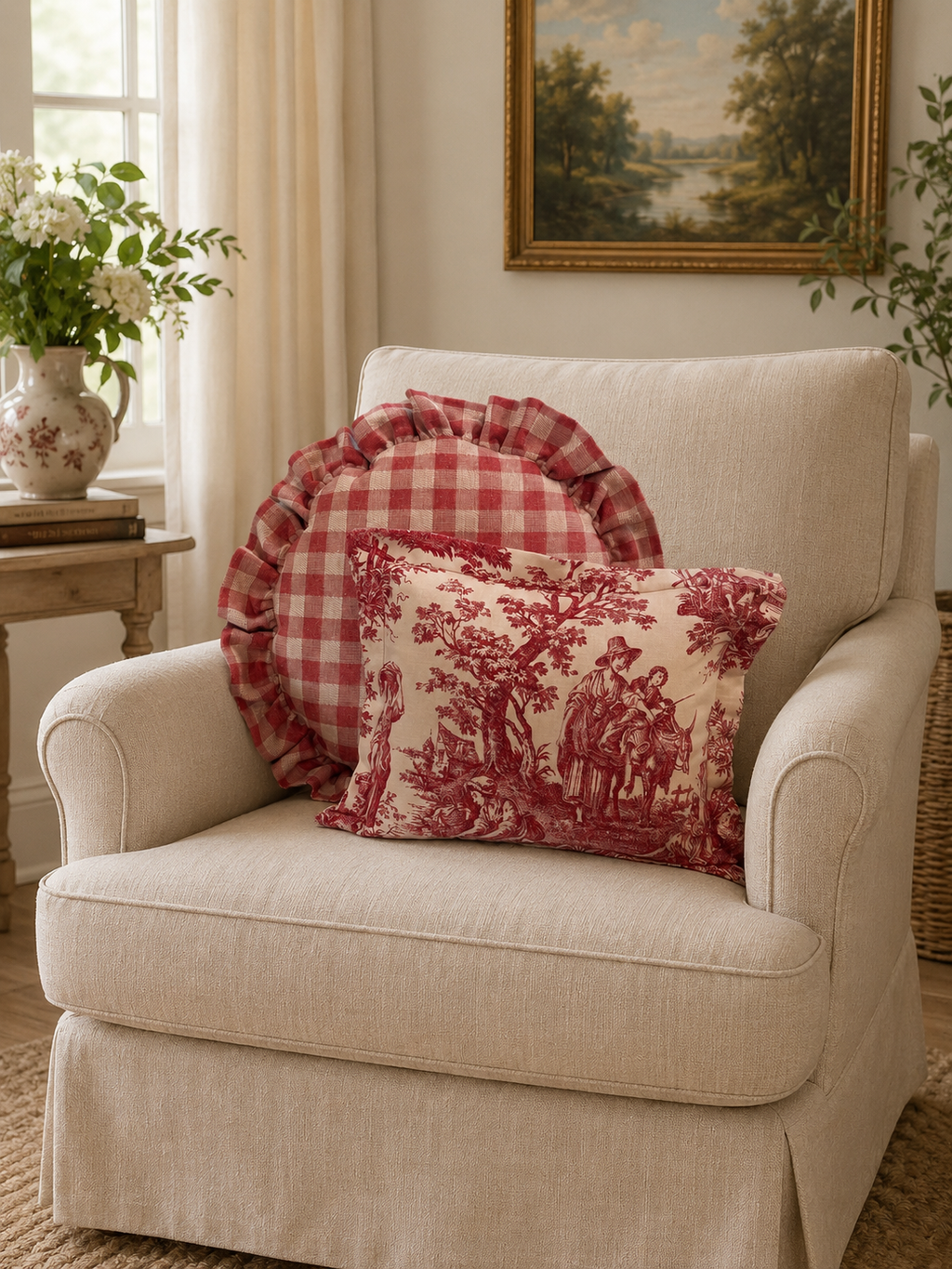 Red Gingham & Toile Pillows