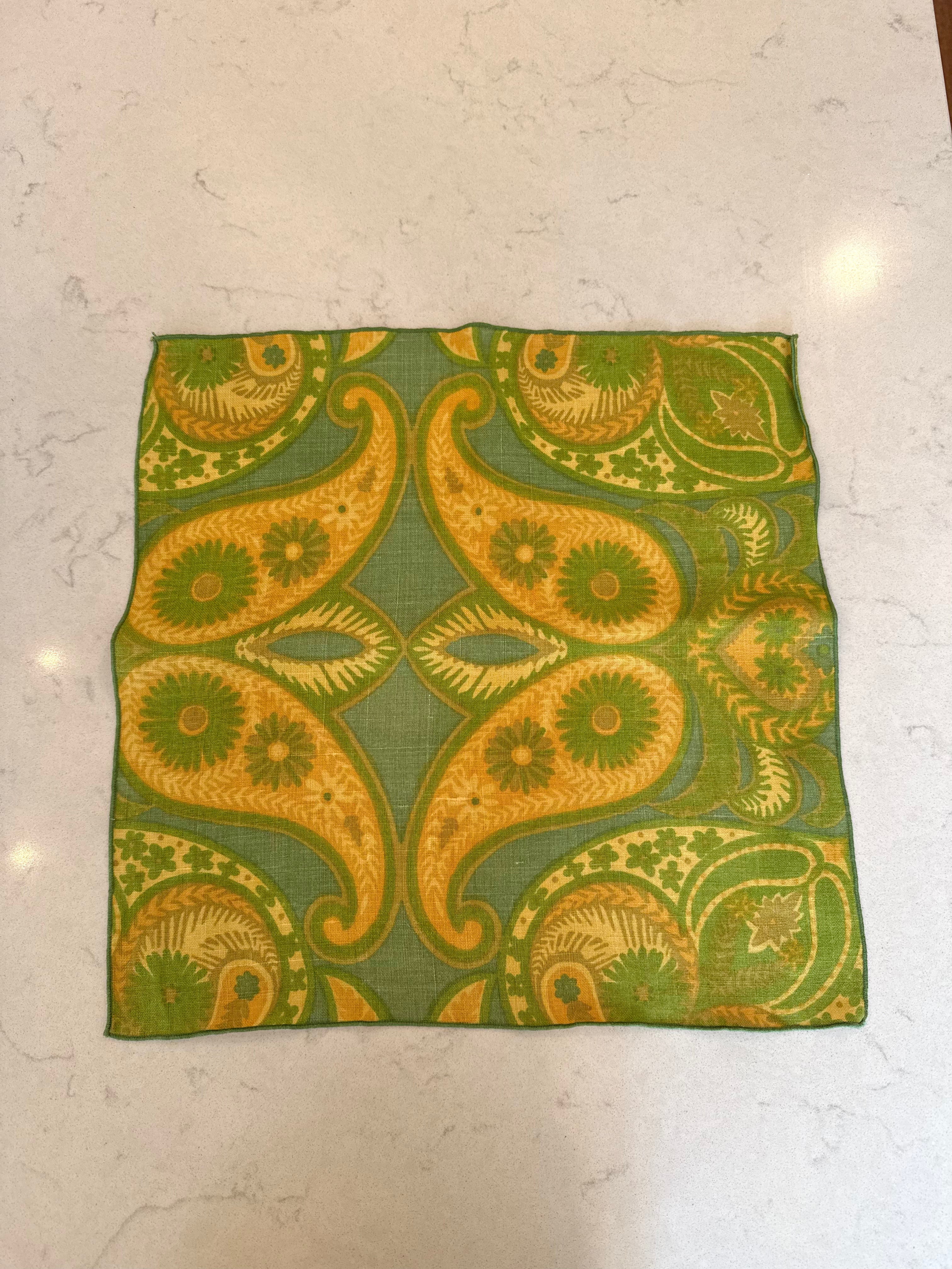 Vera Neumann Linen Green & Yellow Dinner Napkins - Set of 4