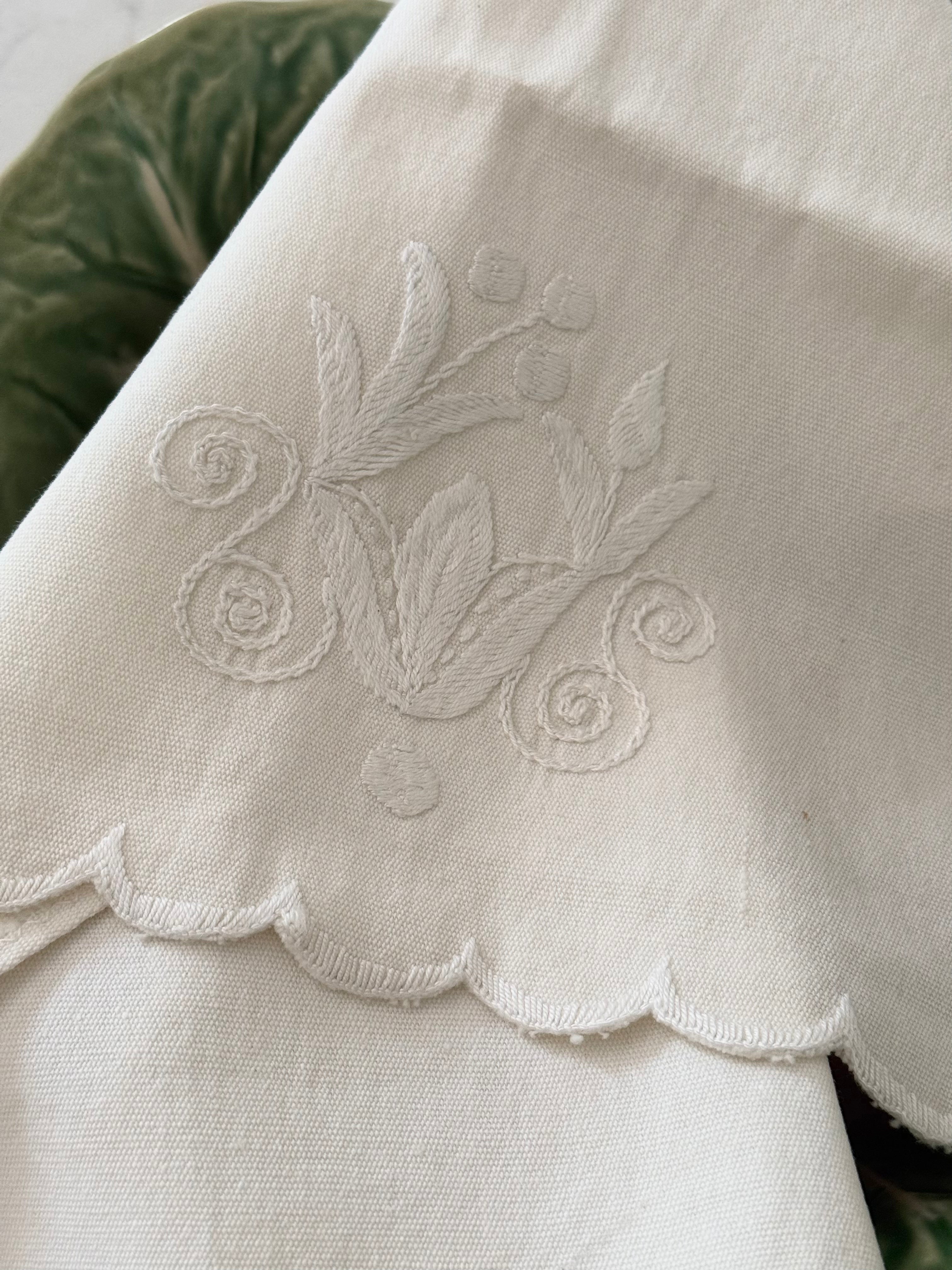 Vintage White Floral Tea Towel