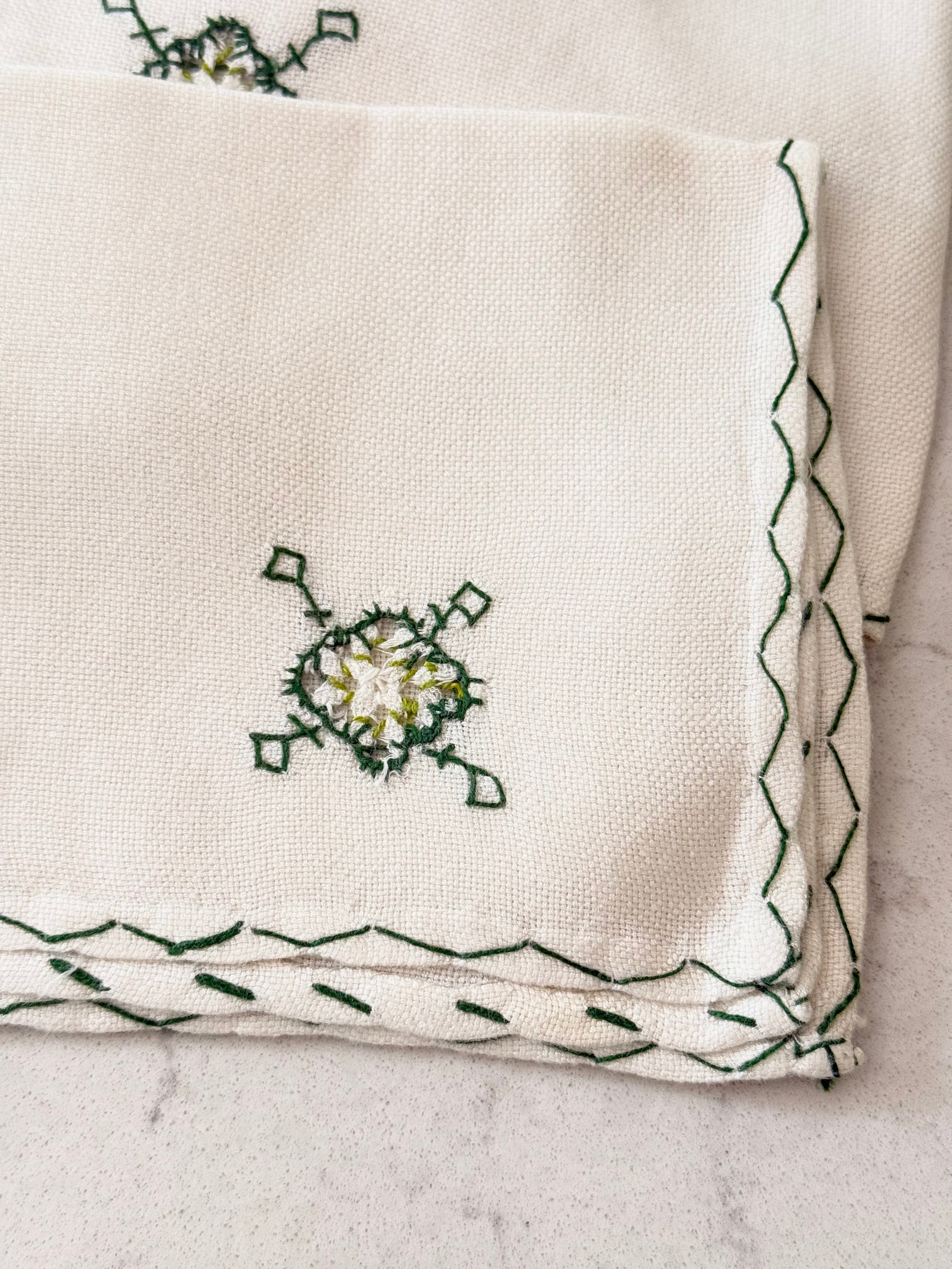 Vintage Embroidered Dinner Napkins - Set of 5