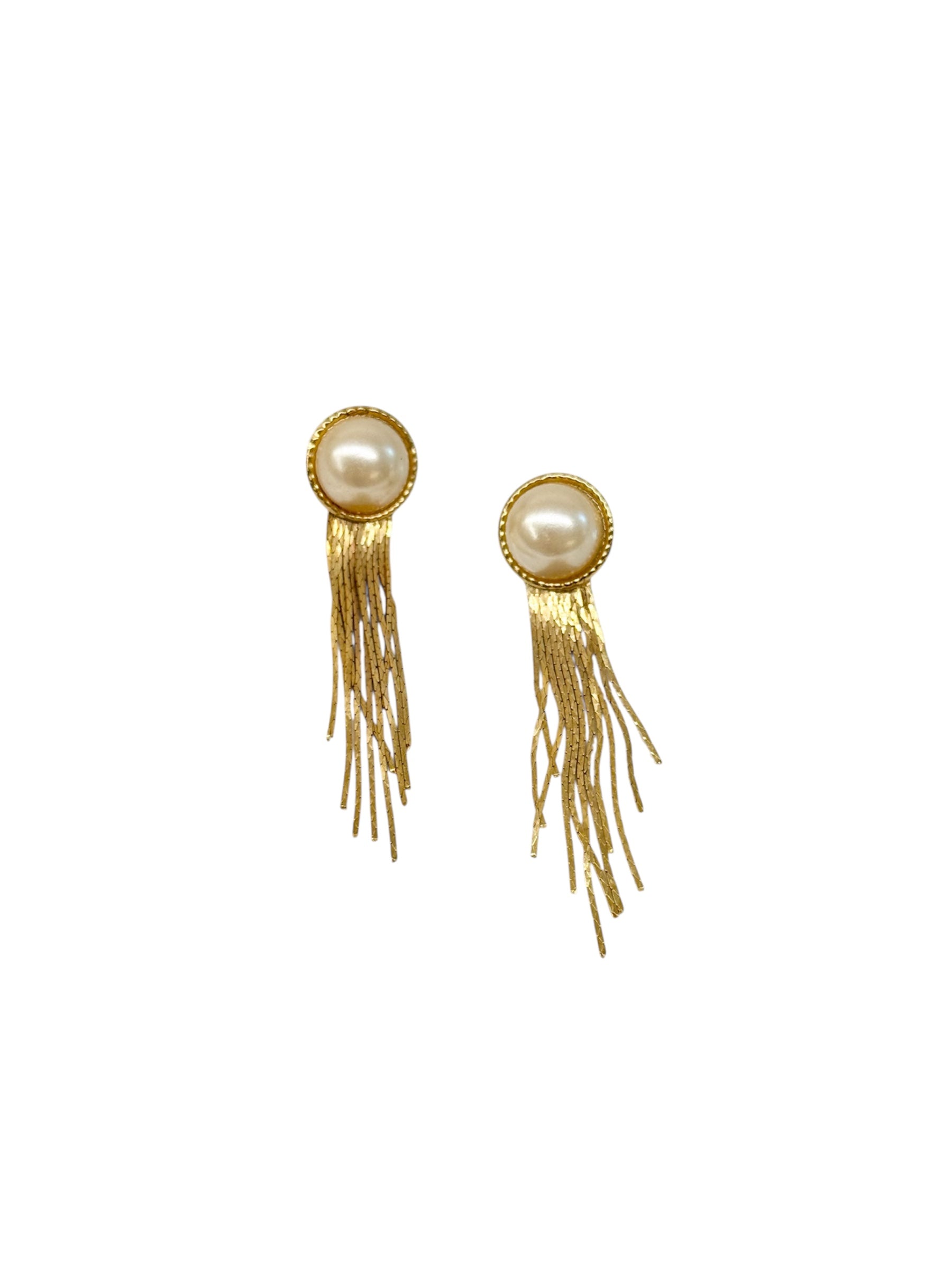 Vintage Pearl & Gold Fringe Earrings