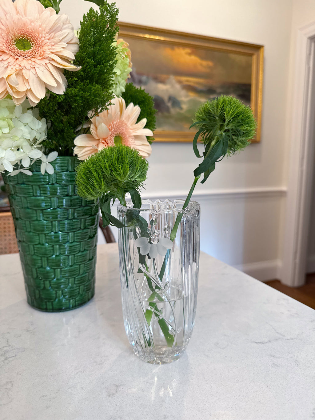 Small Crystal Floral Etched Vase