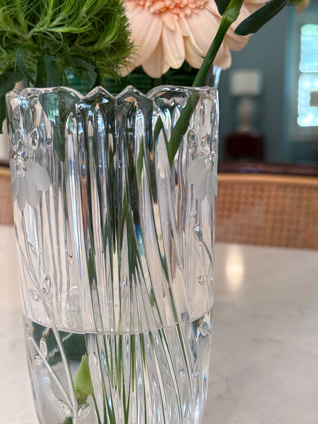 Small Crystal Floral Etched Vase