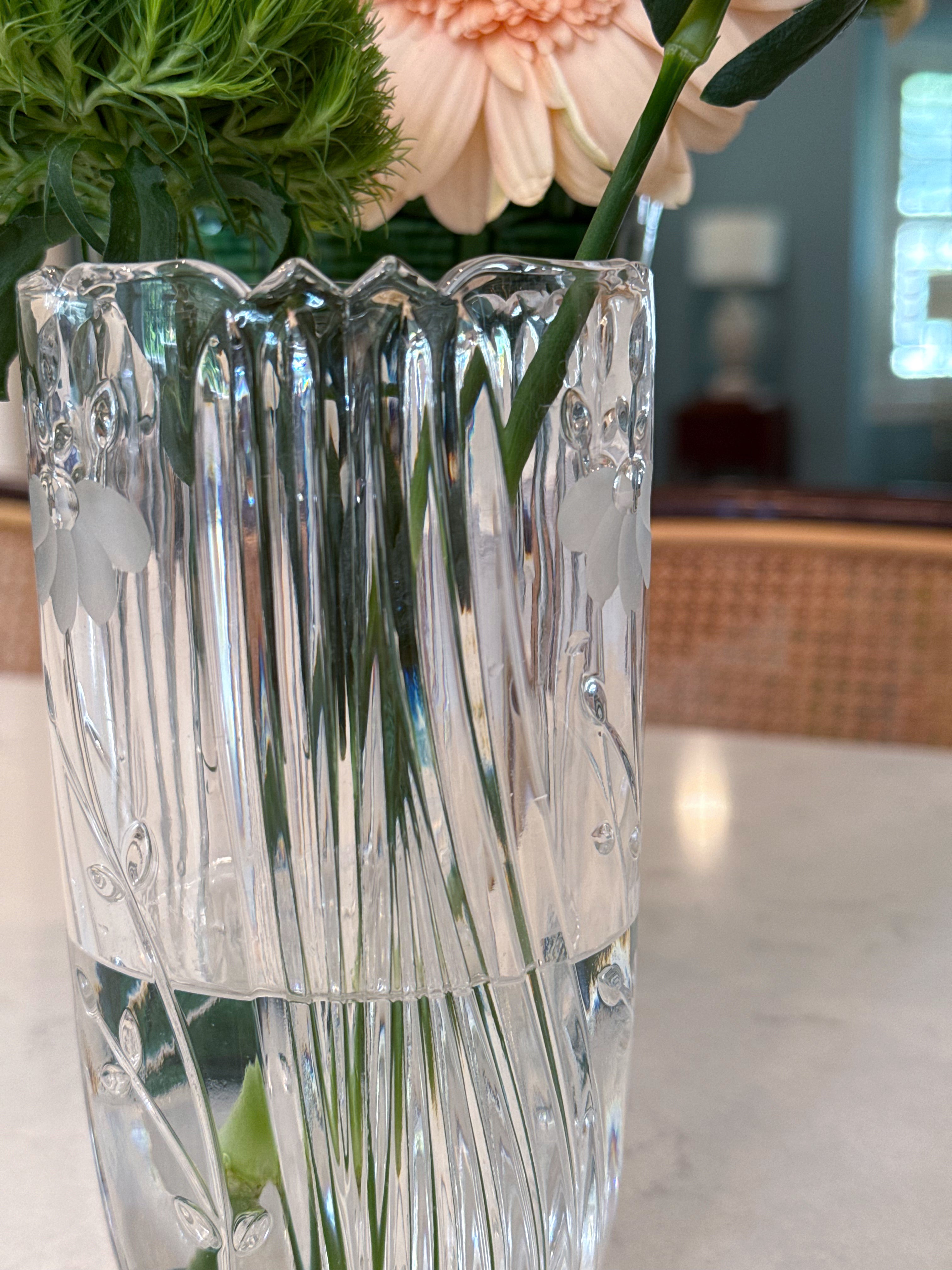 Small Crystal Floral Etched Vase