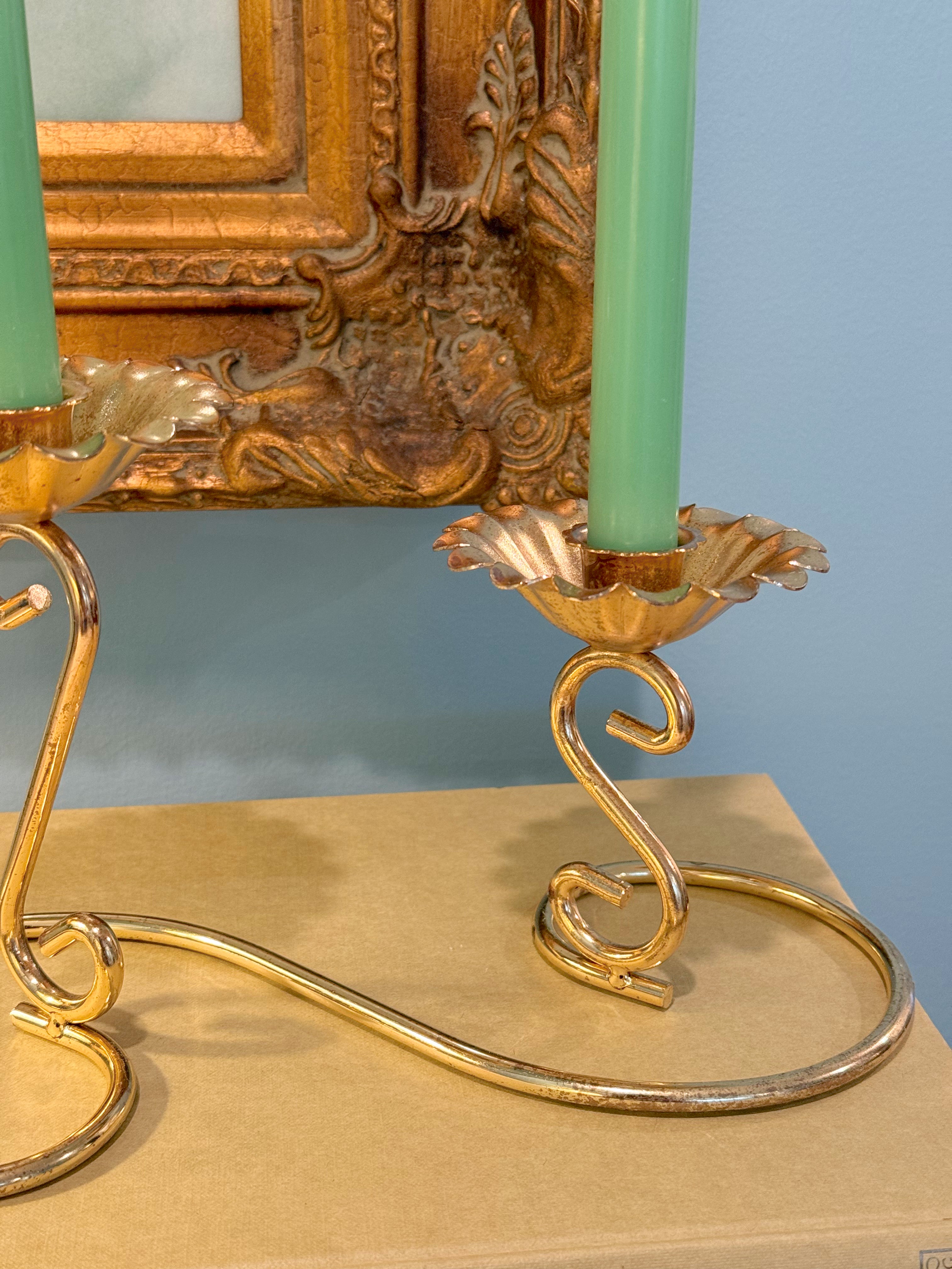 Brass Double Flower Candle Holder