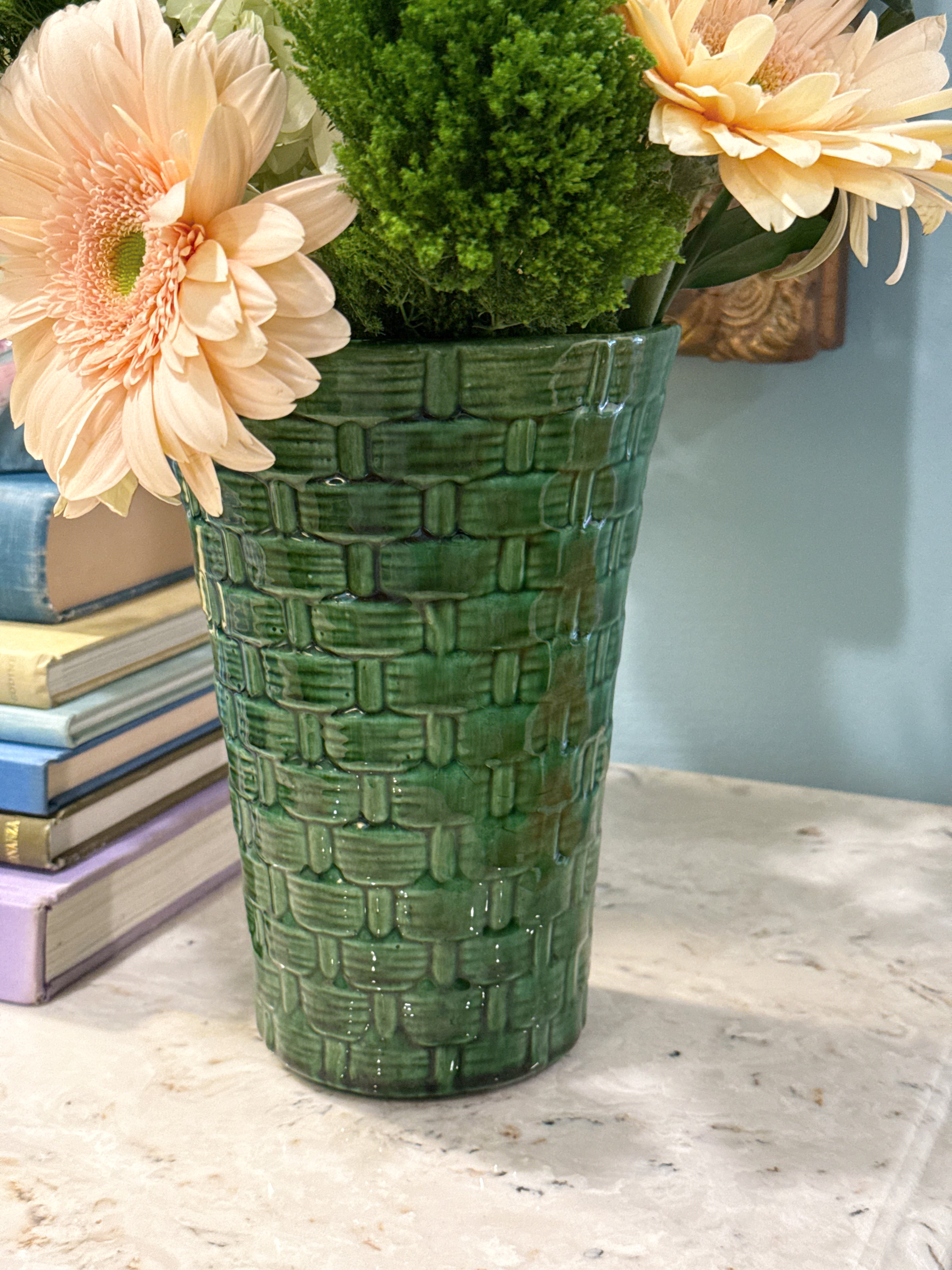 Green Ceramic Woven Vase