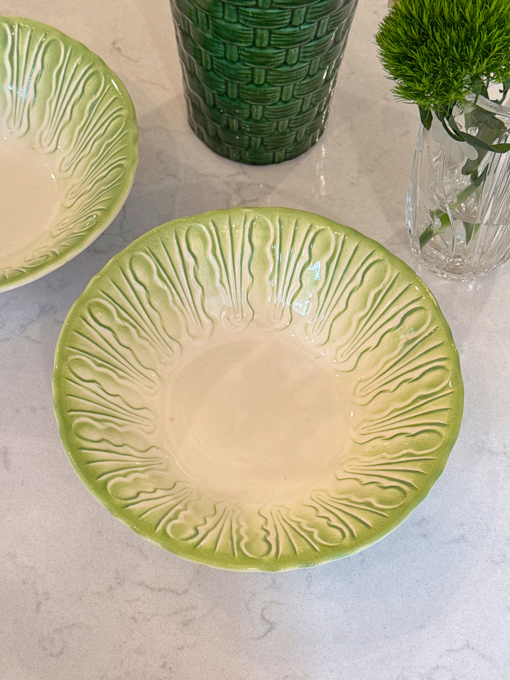 Set of 2 - Green Cabbage Ceramic Serving Bowls