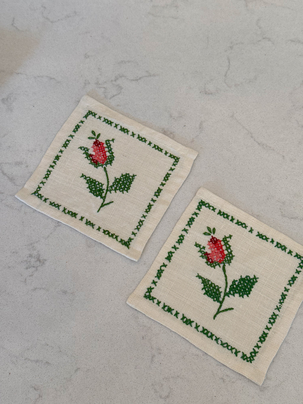 Rose Embroidered Cocktail Napkins - Set of 2