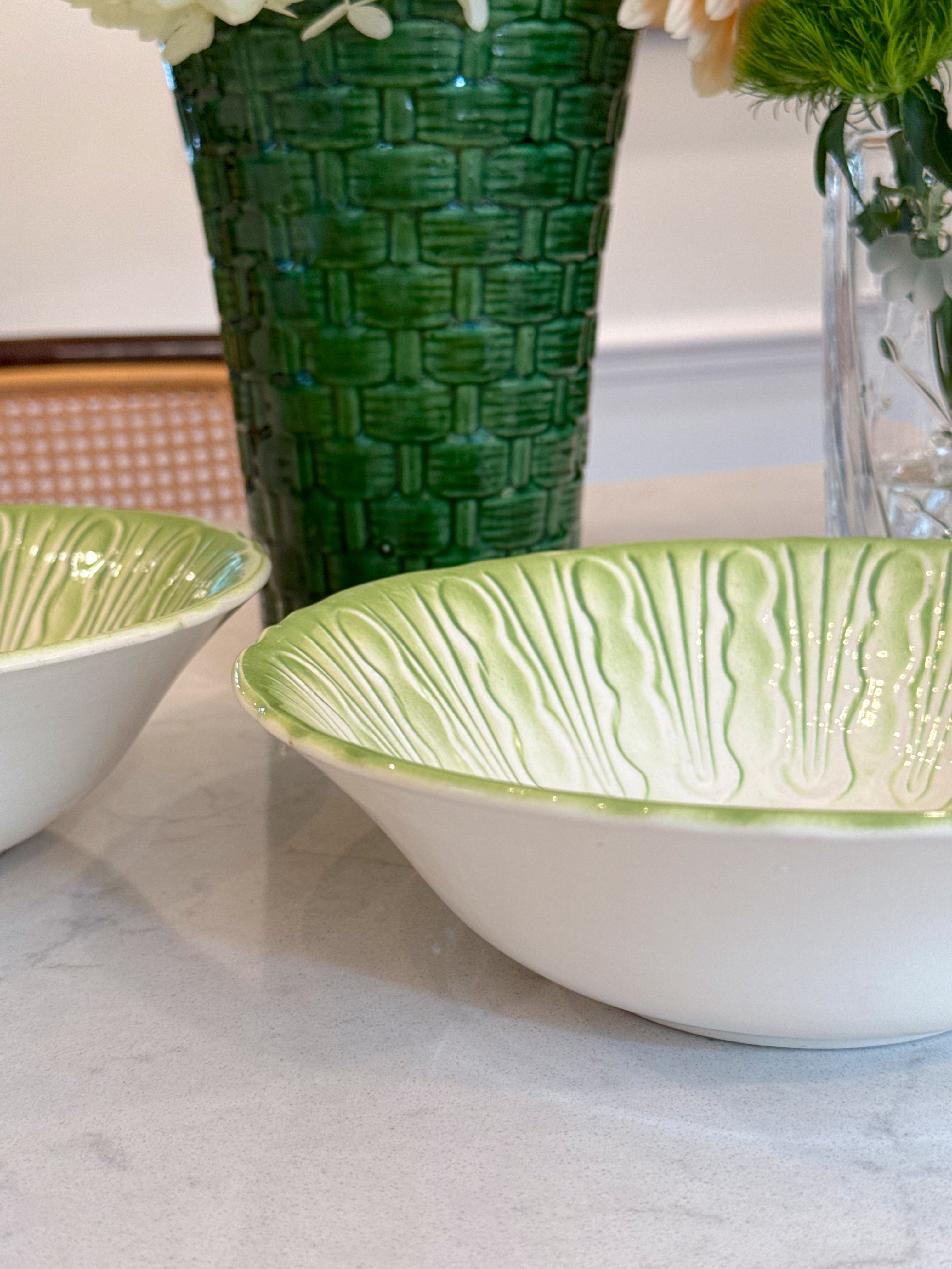 Set of 2 - Green Cabbage Ceramic Serving Bowls
