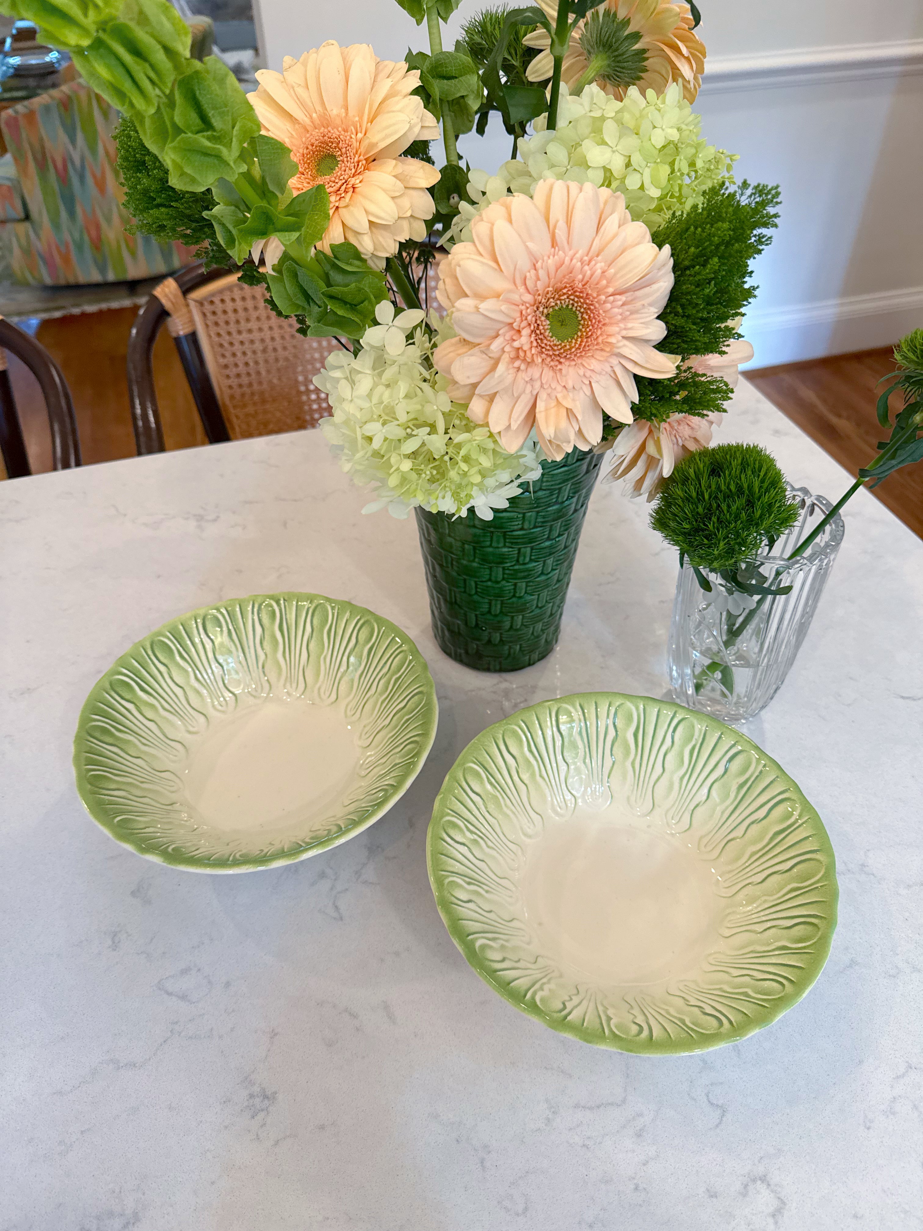 Set of 2 - Green Cabbage Ceramic Serving Bowls