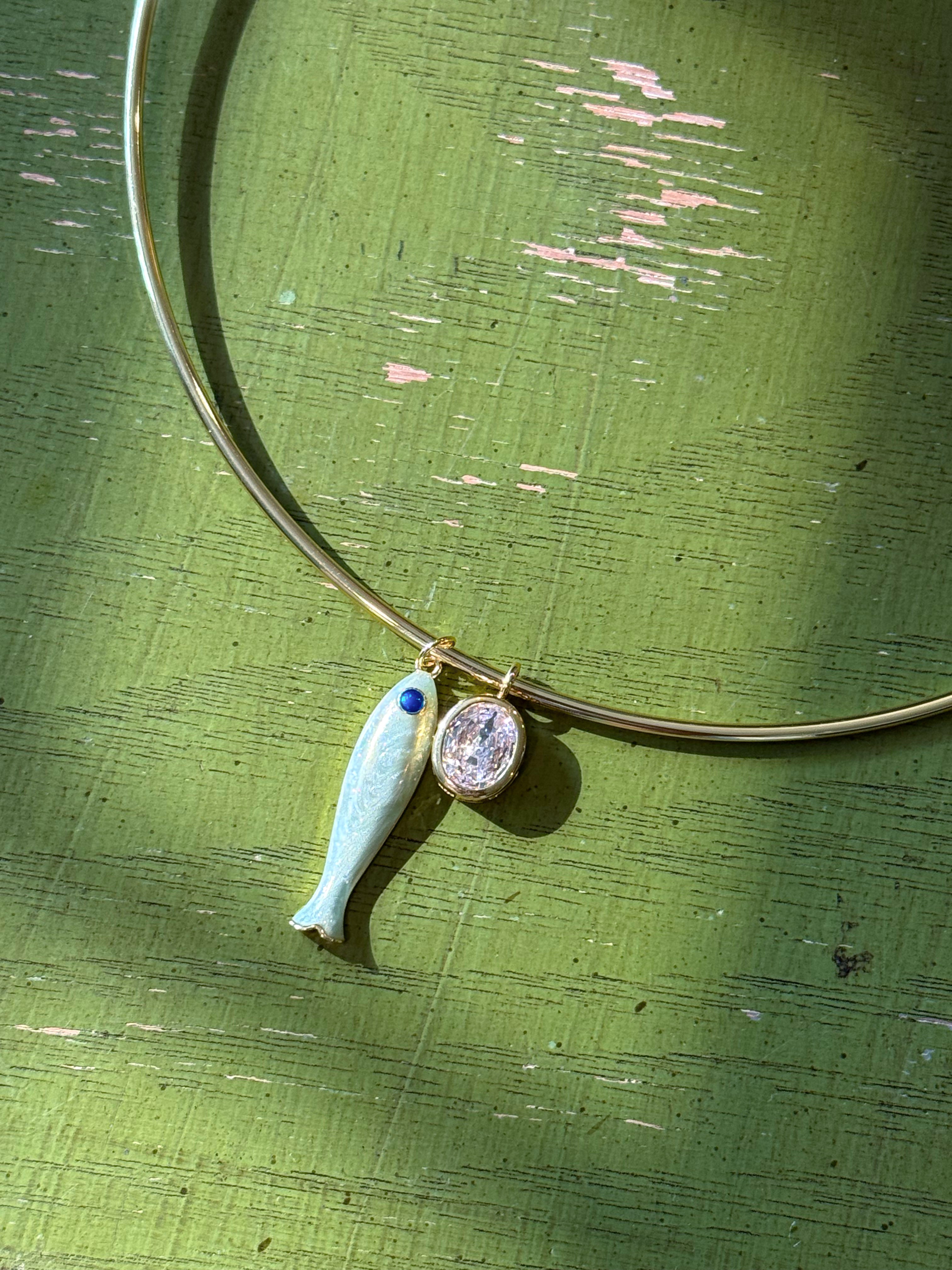 Charm Necklace - White Iridescent Fish
