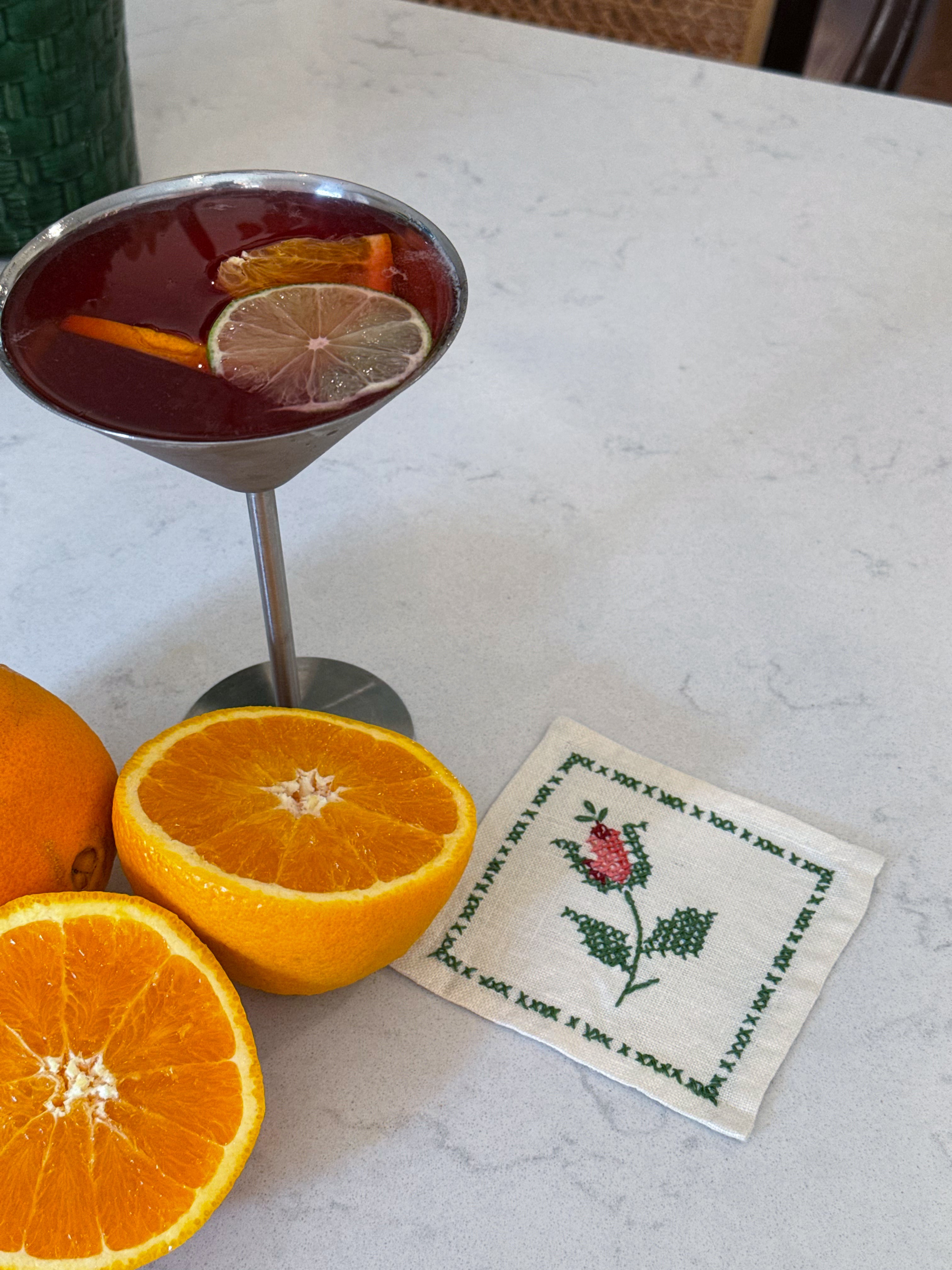 Rose Embroidered Cocktail Napkins - Set of 2